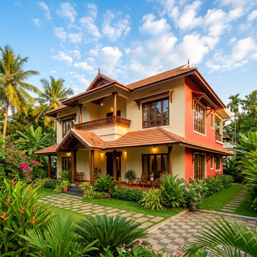 Beautifully painted modern house in Kerala